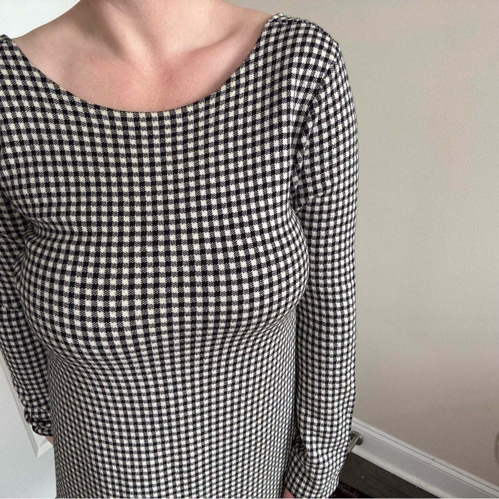 Red Valentino Long Sleeve Houndstooth Fit & Flare Stretch Dress - Picture 5 of 8